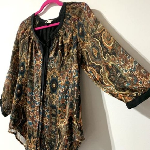 Anthropologie Meadow Rue Blouse Size XS Black Metallic Gold Shimmer Marya Blouse - Picture 4 of 10